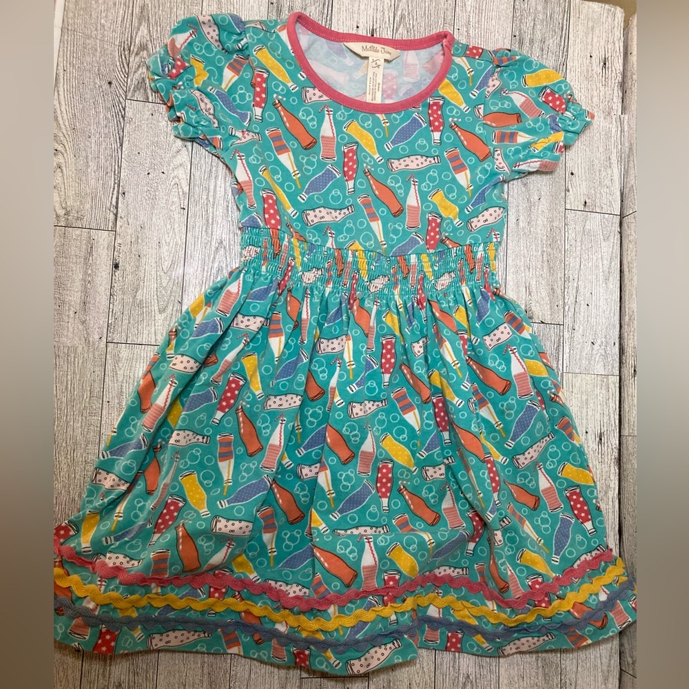 Girls MATILDA JANE Summer Dress Size 4 Kids Juice Bottle Design Colorful